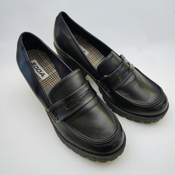 Vintage SODA Chunky Black Platform Block Heels Y2K Academia Whimsygoth 11M - Picture 2 of 9